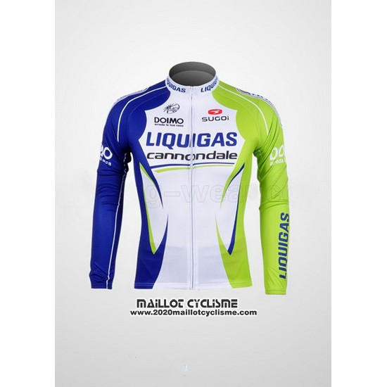 2012 Maillot Ciclismo Liquigas Cannondale Blanc et Vert Manches Longues et Cuissard